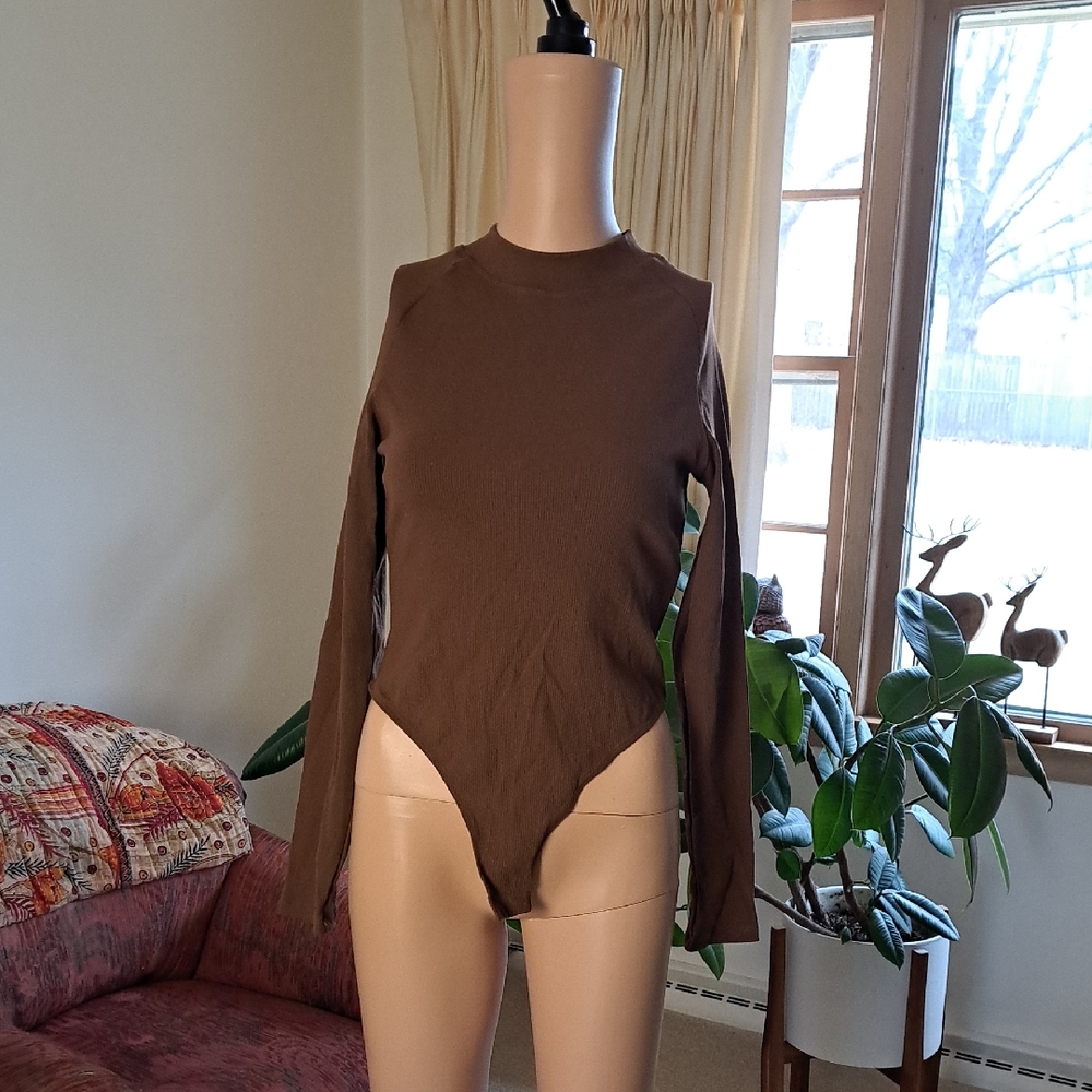 HALARA Brown Women's Turtleneck Sweater Bodysuit